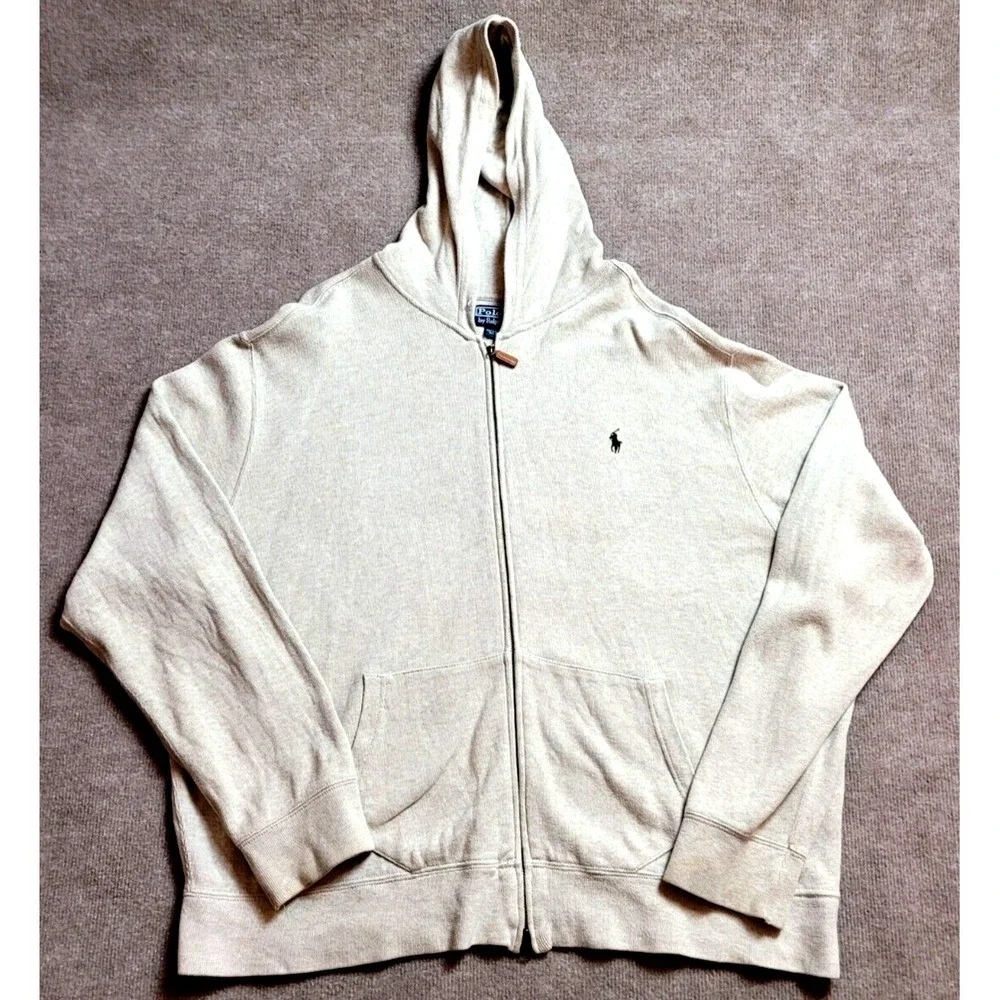 VINTAGE POLO RALPH LAUREN‎ SWEATSHIRT FULL ZIP CREAM MENS XXL BLACK PREPPY WARM